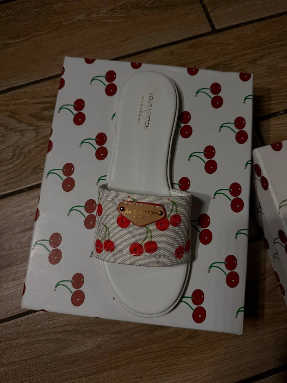 White Cherry Slide Sandals